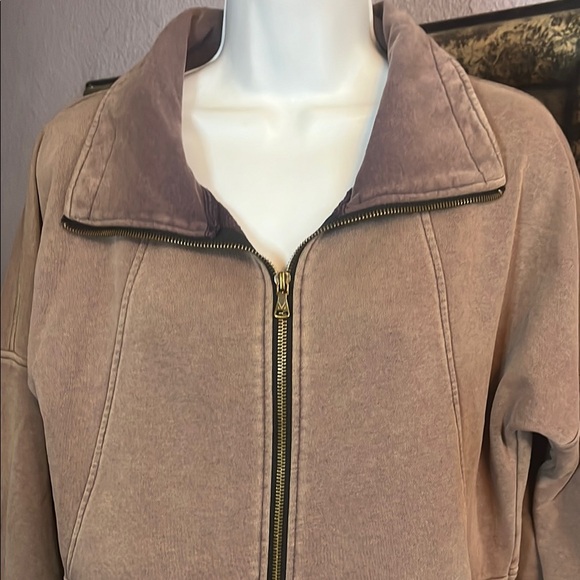 Michelle Mae Brown Zip-Up Jacket Knit kangaroo pockets Sz M - Picture 4 of 10